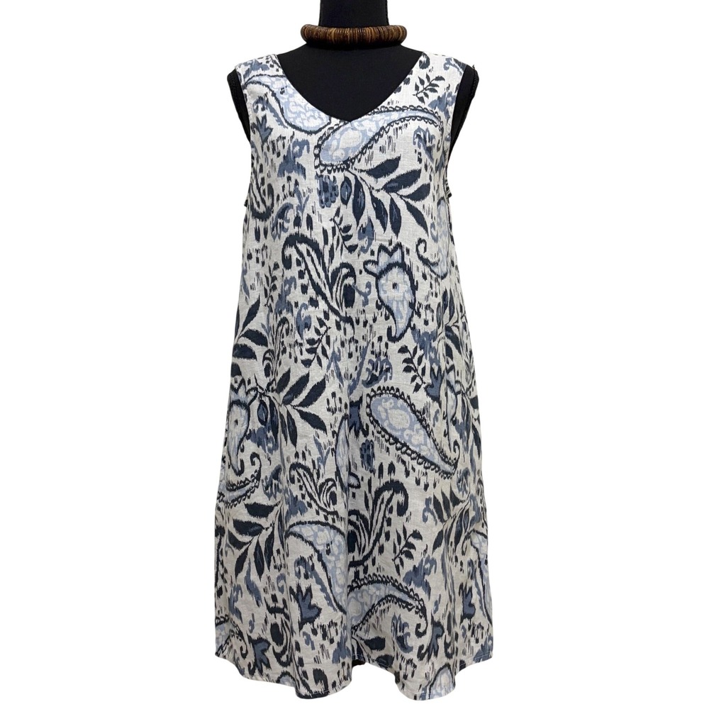 NEW Lucky Brand 100% Linen Sleeveless Shift Dress Size S Paisley Casual Coastal